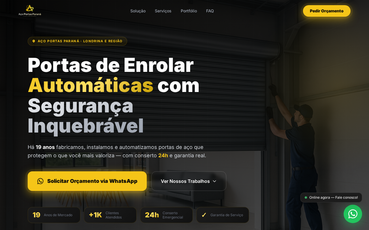 Açoportas de Enrolar — Landing Page Vflow